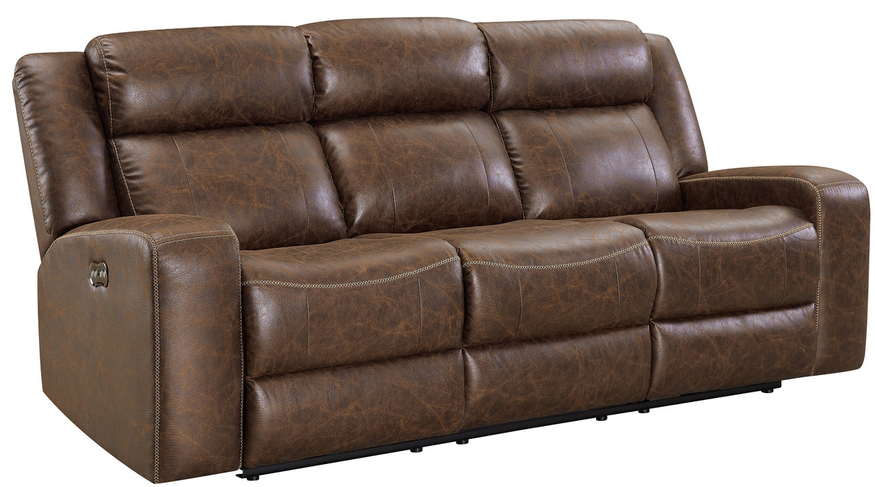 New Classic Furniture Atticus Dual Recliner Sofa with power Headrest and Footrest in Mocha