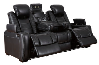 Reclining Black "PARTY" Sofa w Power & Lots of Amenities