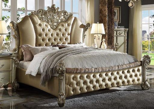 Acme Vendome II Queen Upholstered Bed with Button Tufted Headboard in Bone/Gold Patina 28030Q image