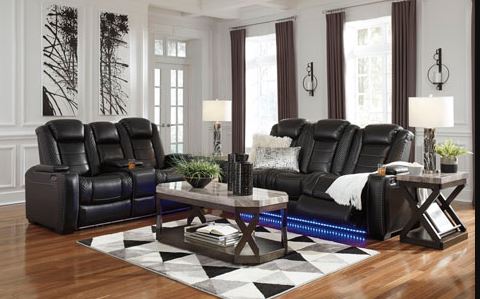 POWER RECLINING "PARTY"  SOFA LOVE BLACK W CUP HOLDERS, POWER, LED, & MORE