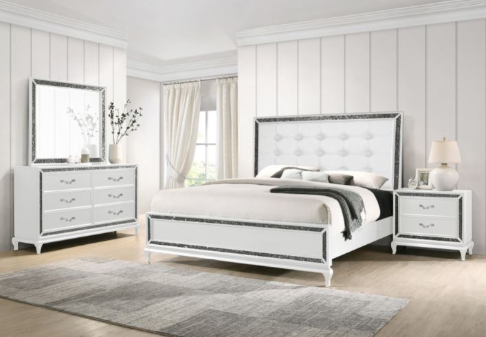 4-P QUEEN PARK IMPERIAL BEDROOM WHITE W INTRICATE TRIM