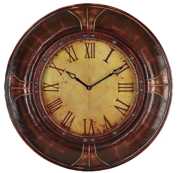 Wall Clock wood/leather 33" round