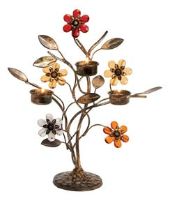 Votive Holder Metal with Flowers