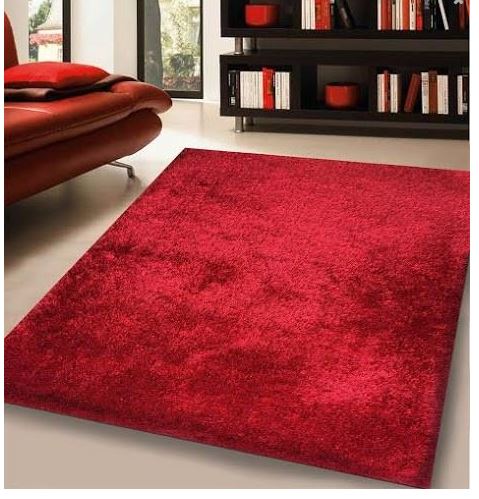 Area Rug Shaggy Viscose Solid - Red 2 Tone