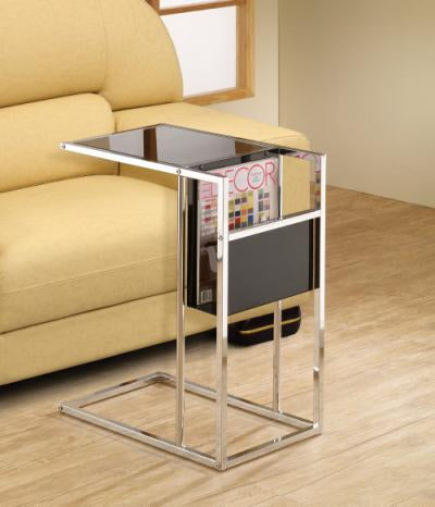 Snack Table Black And Chrome With Built In Magazine Rack