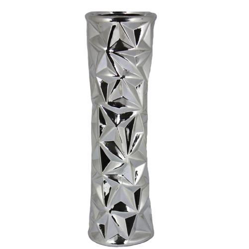 Vase Silver-toned Ceramic w Dimentional Texture