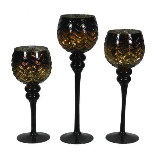 3 Piece Dark Amber Glass Candle Holders
