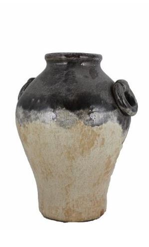 Black and Cream Vase with Round Handles