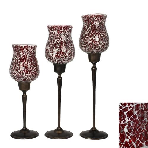 3-P Red Mosaic Glass Candle Holders