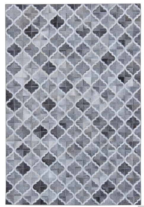 Area Rug Patchwork Leather Grey/White 5x7