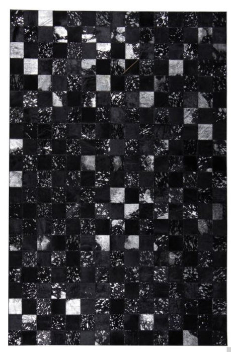 Area Rug Patchwork Leather Black/Silver 5x7