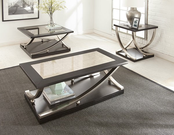 Coffee Table Ramsey Mirror & Brn Top Stainless Steel Curved Legs Casters
