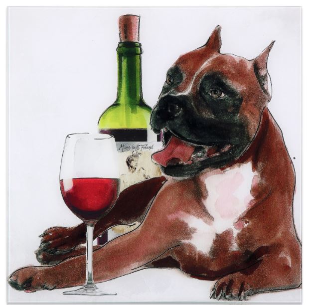 Picture Boxer w Wine Art Glass