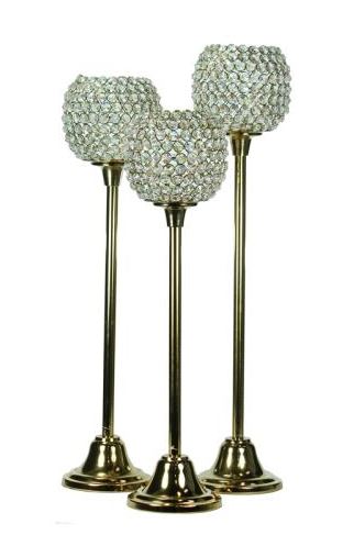 3-P Gold Aluminum & Crystal Candle Holders