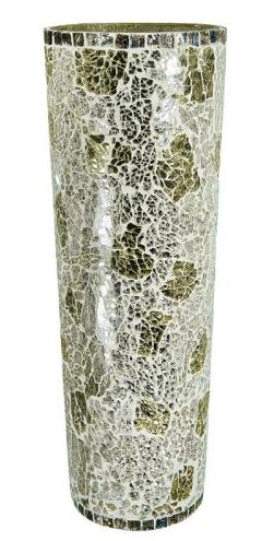 Vase Mosaic Glass 14.75 x 5.75 Gold/White