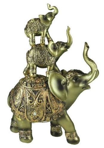 Statue 3 Elephants Gold