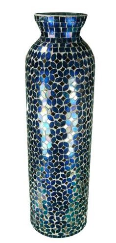 Vase Blue Mosaic Glass 19.75" 5.5