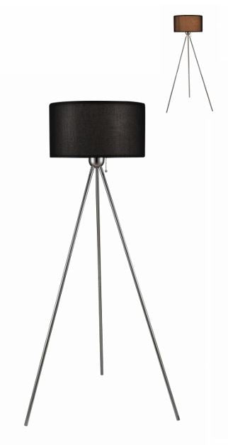 Floor Lamp Black Shade w 3-Legged Chrome Base