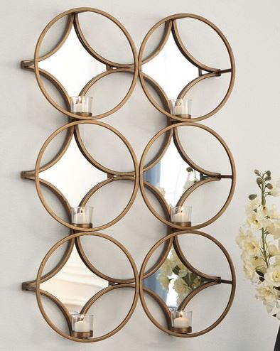Wall Sconce Flat Gold Emilia Toned 2 rows of 3 Circular Cancel Holders