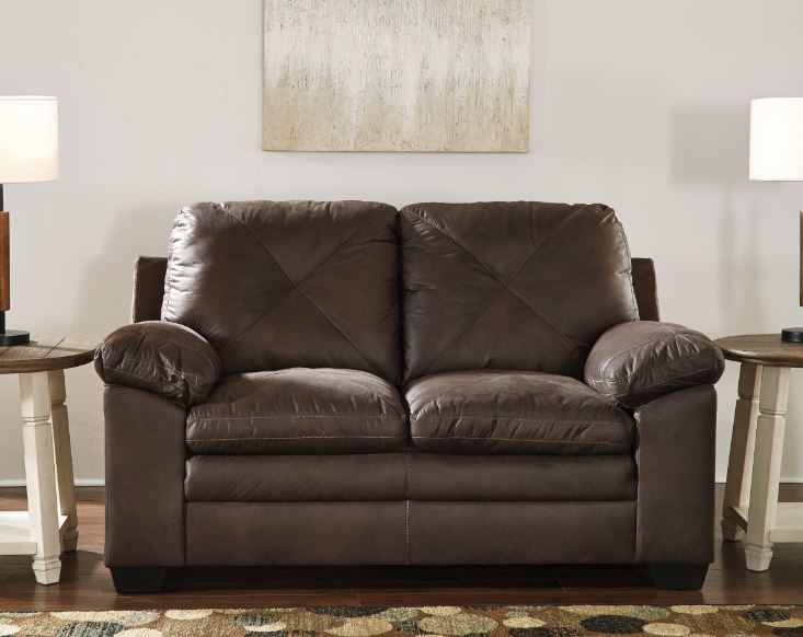Love Seat "Teak" Brown Polyester w Tufted Back Pillow