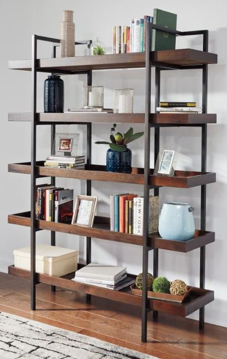 Bookcase Industrial  Acacia Wood Metal Frame "Lip" on Shelf for Safety