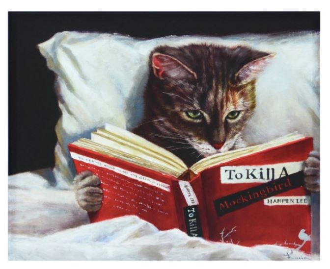 Late Night Thriller Cat Reading To Kill a Mockingbird