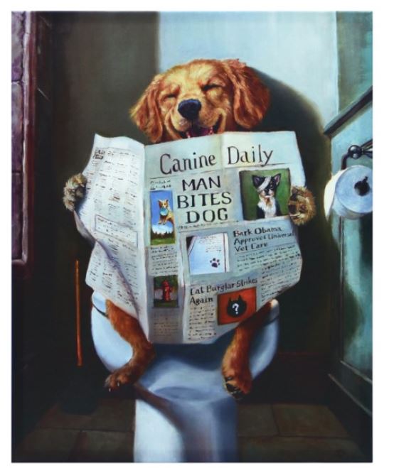 Picture Dog Gone Funny--Dog Reading Canine News on Toilet