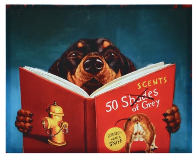 Picture Dog Reading "50 Scents of Grey"