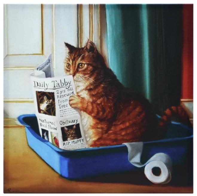 Picture Cat on a Throne Reading in the Litter Box