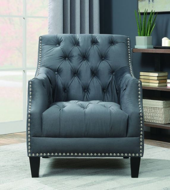 Accent Chair Gray Tufted w Nailhead Trim Norway