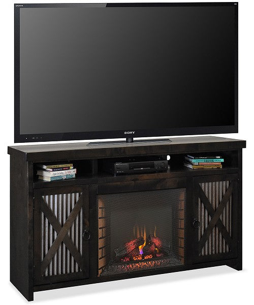 Entertainment Center & Fireplace Console Distressed Java Finish
