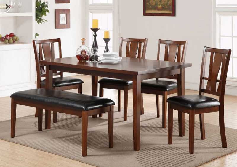 6-P DINE DIXON ESPRESSO TBL: 60" 4 CHAIRS/1 BENCH PADDED FAUX LEATHER SEATS