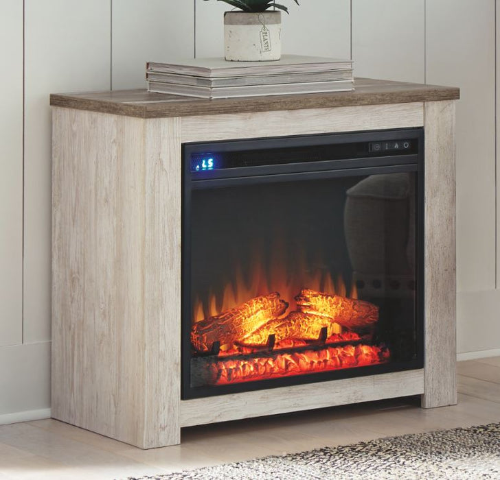 Fireplace Mantel w/Fireplace Inseet Whitewash Willowton