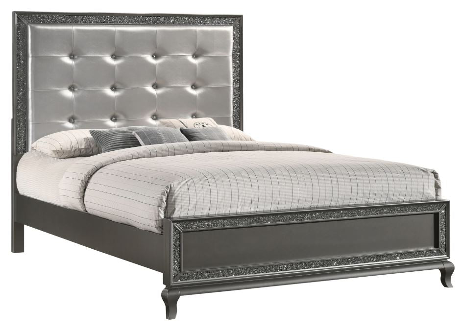 QUEEN PARK IMPERIAL BED IN PEWTER W INTRICATE TRIM