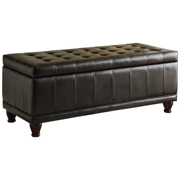 Storage Bench PU Lift Top Afton Collection  Dark Brown Faux Leather Button Tufted