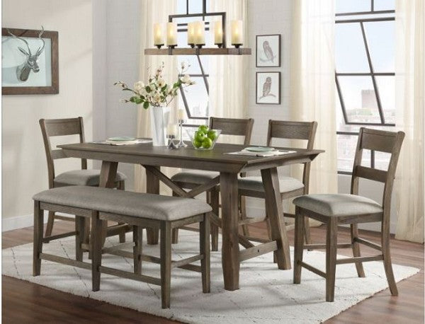 6-P PUB DINE HILLCREST IN BROWN/GRAY WIRED FINISH & GRAY LINEN SEATING 72" TBL