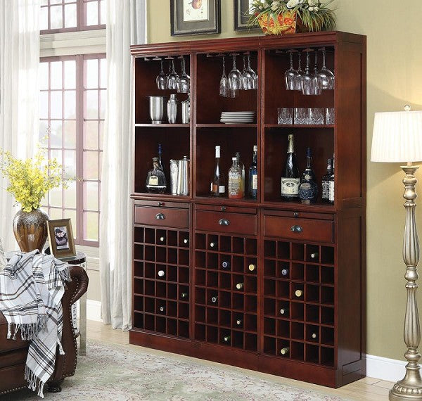 Bar Wall Unit Traditional w Wine, Wine Glasses, plus Extra Storage