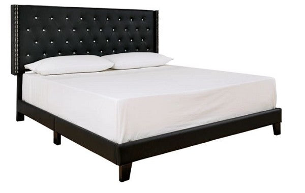 Queen Vintasso Black Faux Leather Upholstered Bed Tufted Headboard