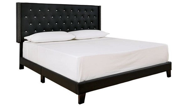 Eastern King Vintasso Black Faux Leather Upholstered Bed Tufted Headboard