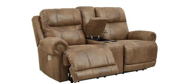 Power Reclining Loveseat w Console Grearview in "Earthy Brown" Finish