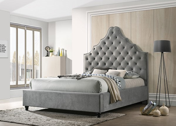 Queen Bed Gray Tufted