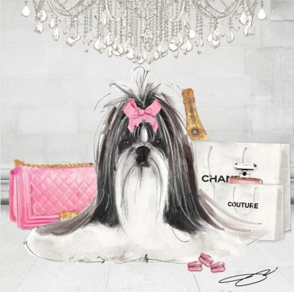 "Pretty in Pink Shih Tzu" Frameless Picture Free Floating Tempered Glass