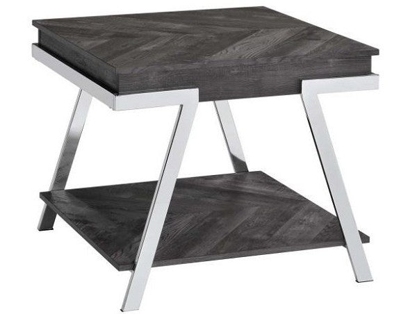End Table Roma w Bottom Shelf Shadow Gray & Chrome