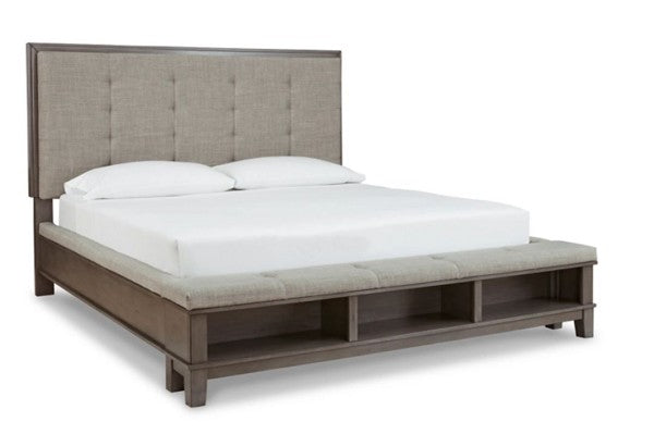 Queen Upholstered Antique Gray Bed