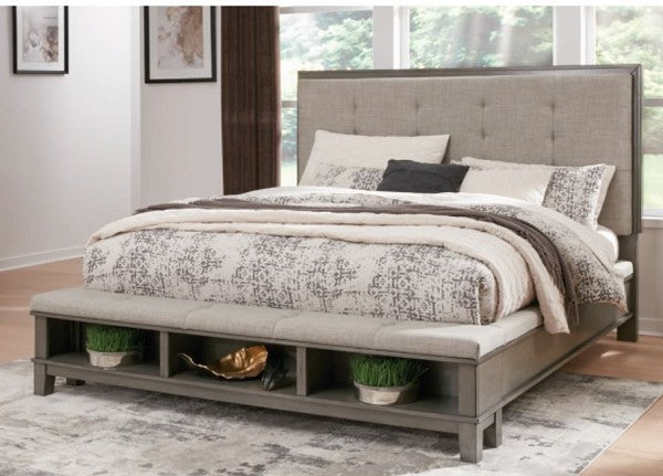 King Upholstered Antique Gray Bed